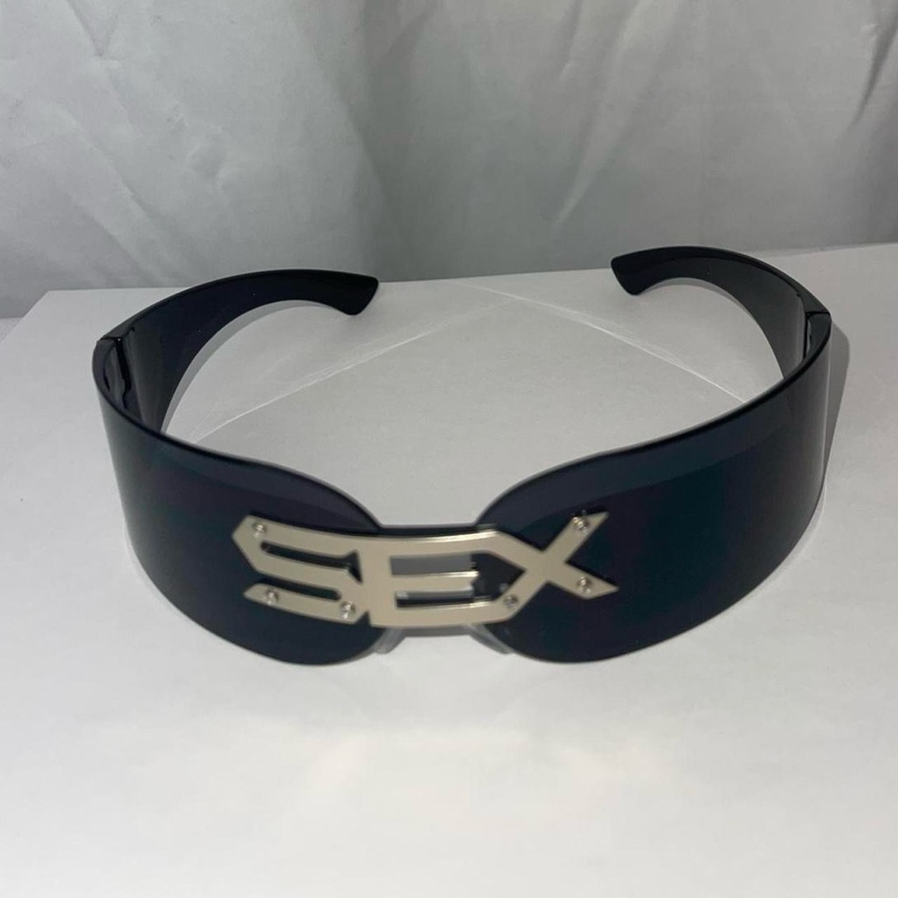 Black Visor Sunglasses with Silver 'SEX' Accent